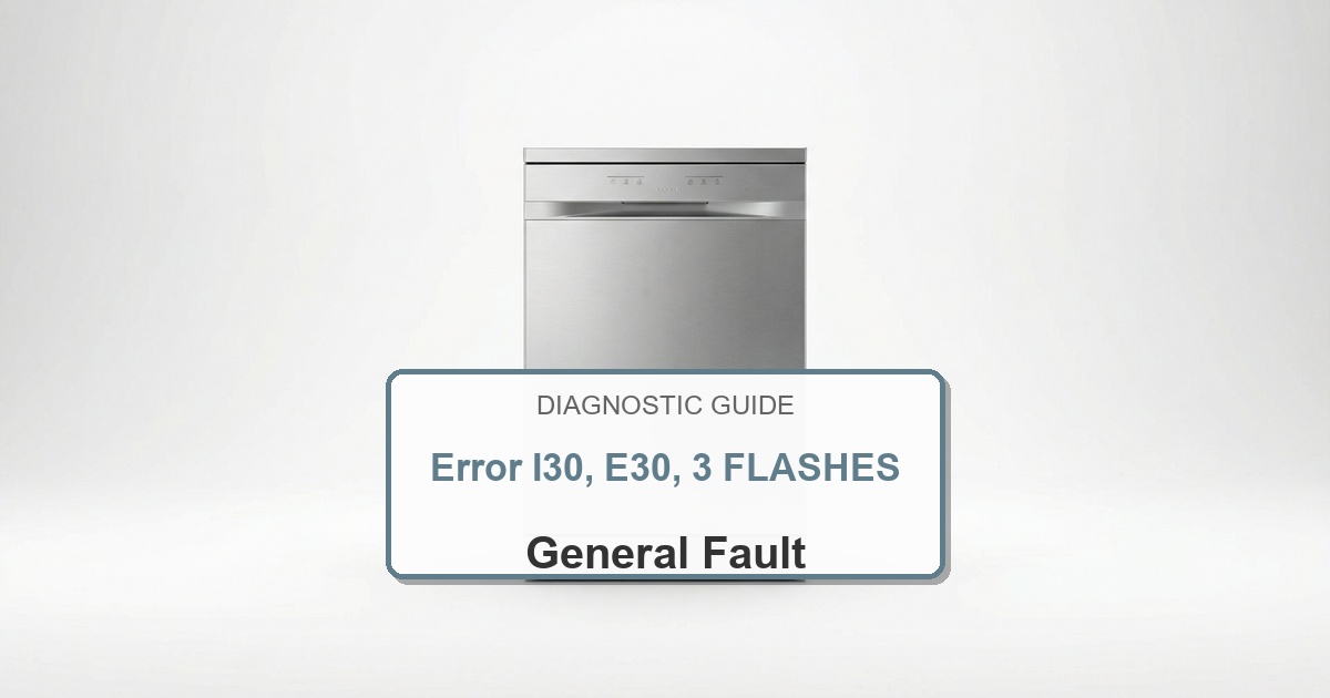 Electrolux Dishwasher Error I30, E30, 3 FLASHES overlay image